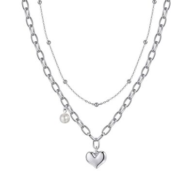 Steel necklace with heart and pearl
