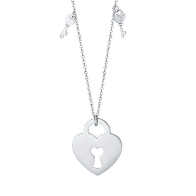 Steel necklace with padlock heart with keys