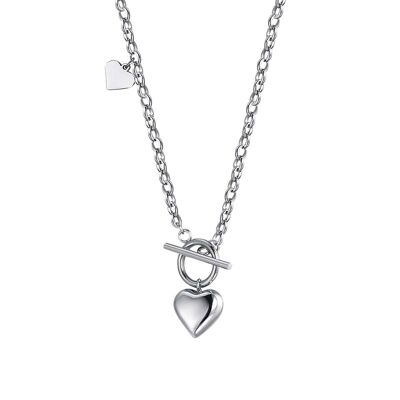 Steel necklace with 2 hearts