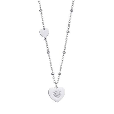 Steel necklace with hearts with white crystals