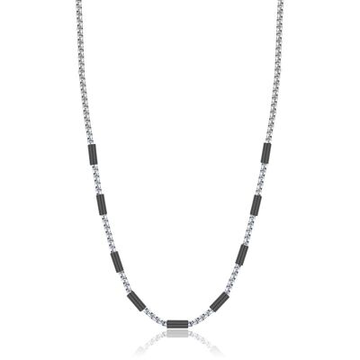 Steel necklace with black IP steel elements, 371