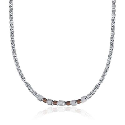 Steel necklace with brown IP elements
