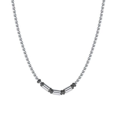 Steel necklace with black IP elements