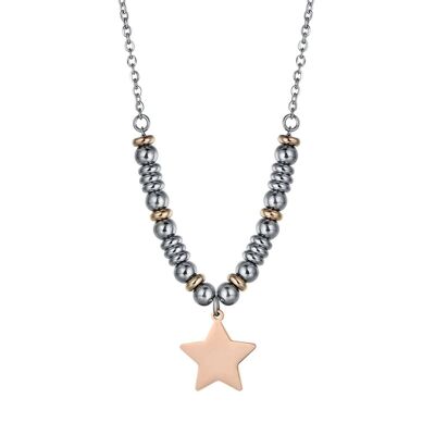 Steel necklace with ip rose and star elements