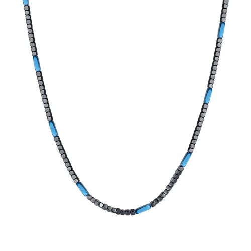 Collana in acciaio con ematite grigia e blu