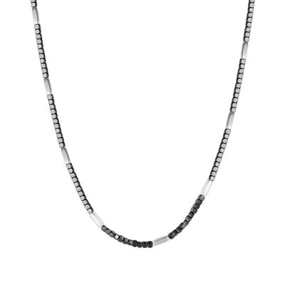 Steel necklace with gray and silver hematite