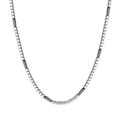 Steel necklace with silver and gray hematite