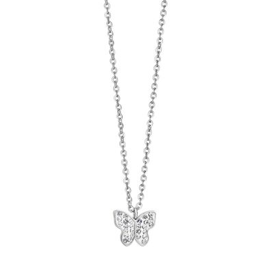 Steel necklace with butterfly and white crystals 1