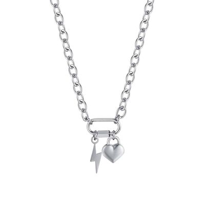 Steel necklace with lightning bolt and heart