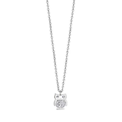 Collier en acier avec hibou et cristaux blancs