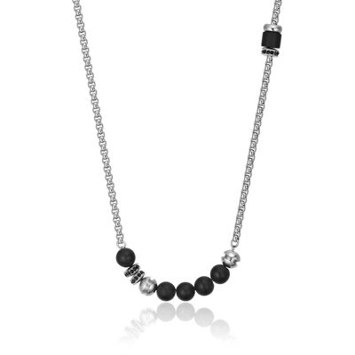 Halskette aus Stahl mit Onyx und schwarzen Kristallen