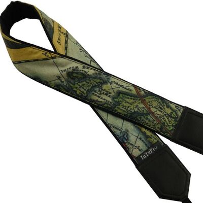 Camera strap with Vintage green World map design