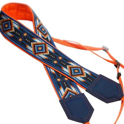 Camera strap with Blue Orange Native design