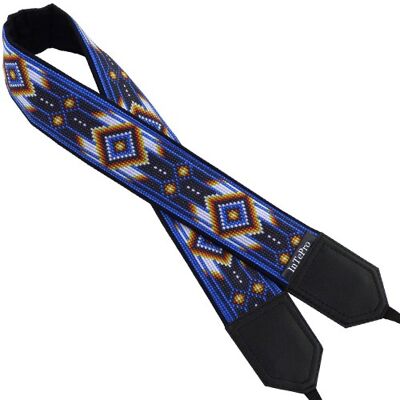 Camera strap with Blue on BLack Native design