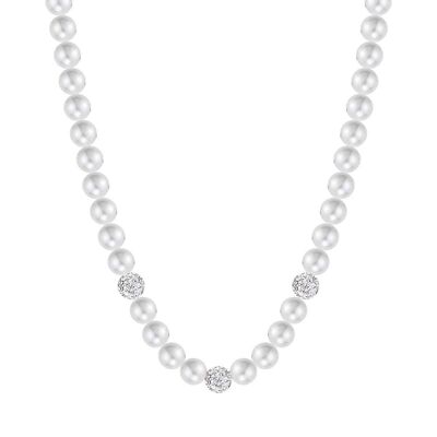 Halskette aus Stahl mit Perlen und weißen Kristallen