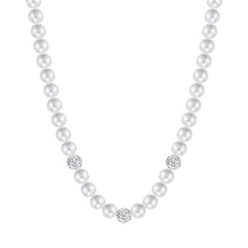 Collier en acier avec perles et cristaux blancs
