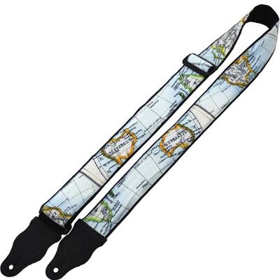 Guitar strap with blue World map design