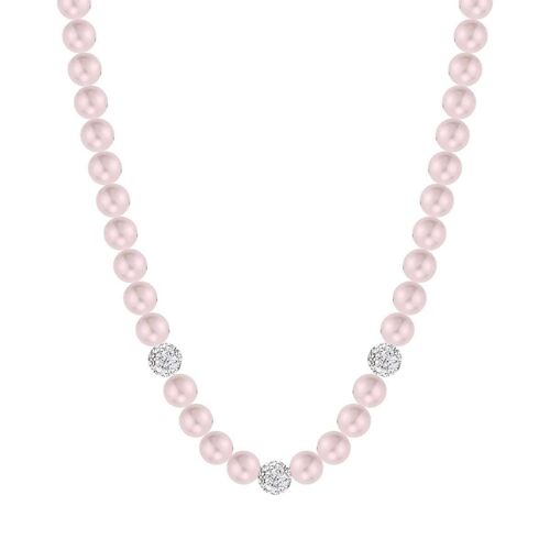 Collana in acciaio con perle rosa e cristalli bianchi