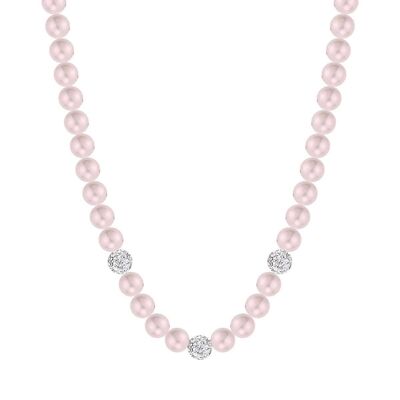 Stahlkette mit rosafarbenen Perlen und weißen Kristallen