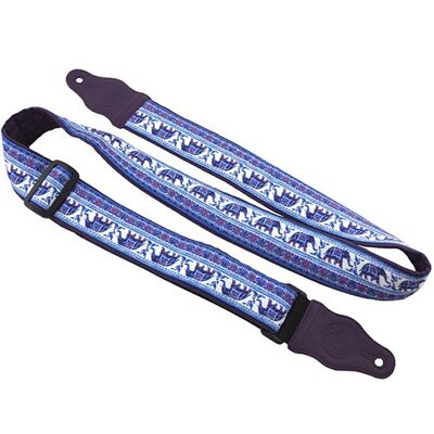 Guitar strap with Blue Lucky Elephants design