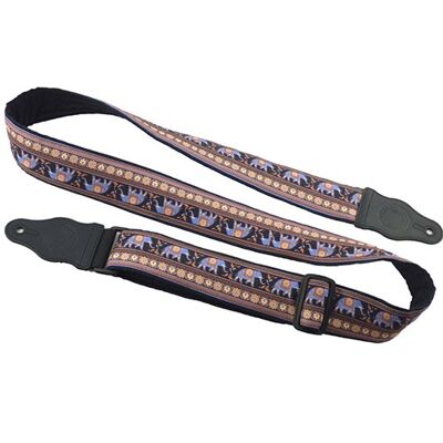 Guitar strap with Brown Lucky Elephants design