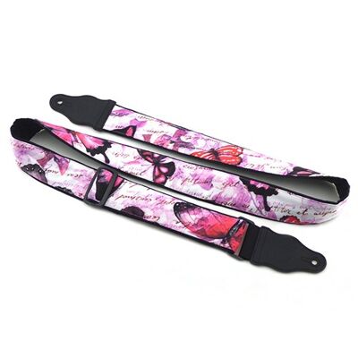 Guitar strap with Pink Butterflies design