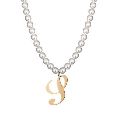 Steel necklace with synthetic pearls and letter s