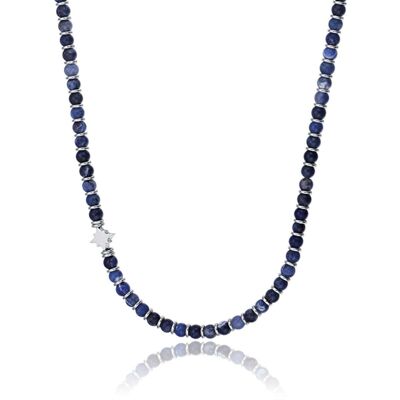 Steel necklace with blue stones