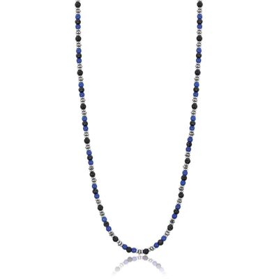 Steel necklace with blue and black stones