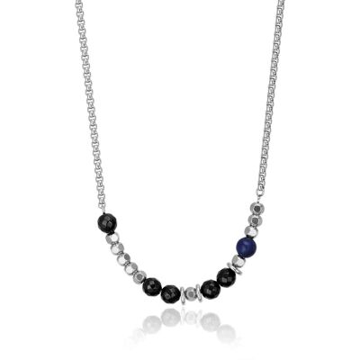 Steel necklace with lapis lazuli and onyx stones