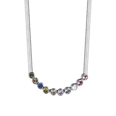 Steel necklace with multicolor stones