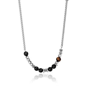 Collier en acier avec oeil de tigre et pierres d'onyx