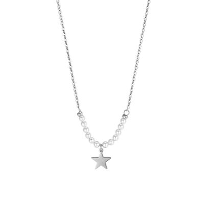 Steel necklace with star and white pearls