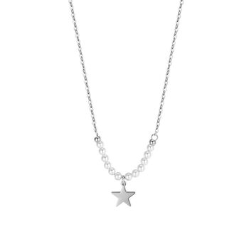 Collier en acier avec étoile et perles blanches