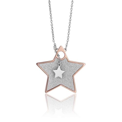 Collana in acciaio con stella ip rose e glitter