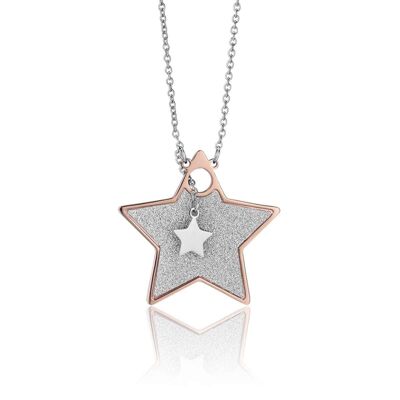 Steel necklace with rose ip star and glitter