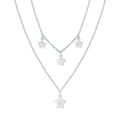 Steel necklace with stars and white crystals