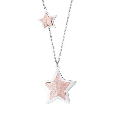 Steel necklace with stars and ip rose glitter