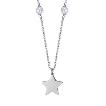 Collier en acier avec étoiles et perles blanches