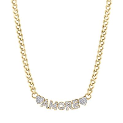 Amore ip gold steel necklace with white crystals