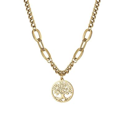 IP gold steel necklace with tree of life