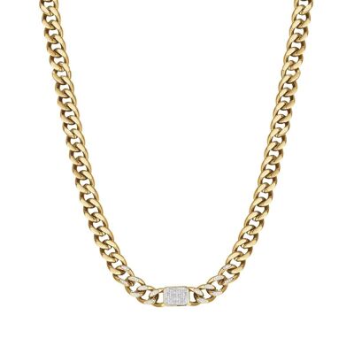 Halskette aus Edelstahl in IP-Gold mit weißen Kristallen 2