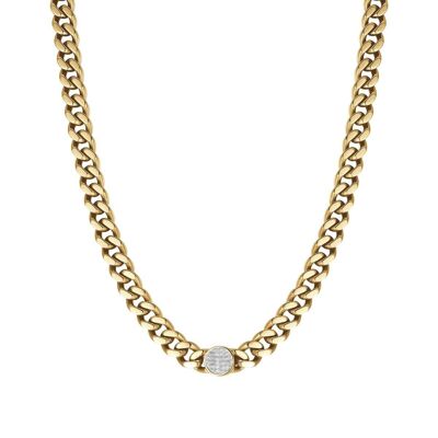 Halskette aus Edelstahl in IP-Gold mit weißen Kristallen 3