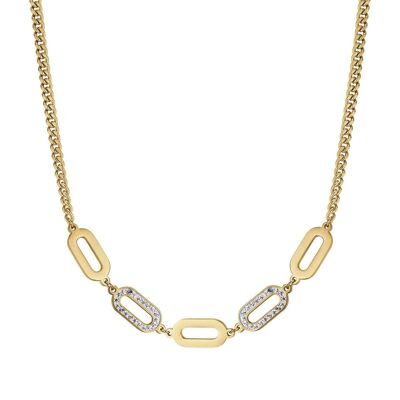 Halskette aus IP-Goldstahl mit weißen Kristallen, 304