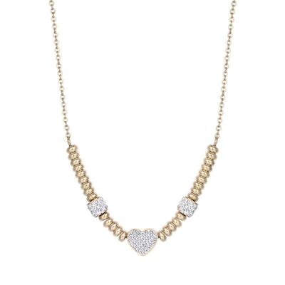 IP gold steel necklace with heart with white crystals