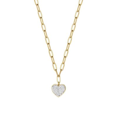 Halskette aus Edelstahl in IP-Gold mit Herz und weißen Kristallen 1