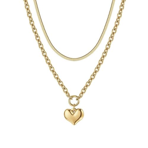 Collana in acciaio ip gold con cuore,333