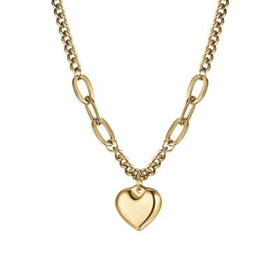 Collar de acero IP dorado con corazón, 345