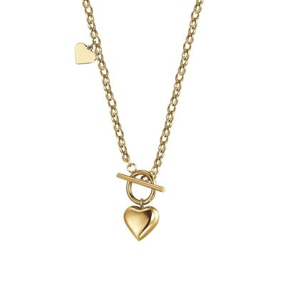 IP gold steel necklace with hearts