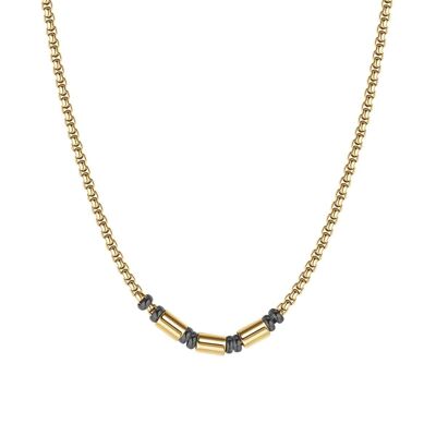 Gold IP steel necklace with black IP elements